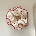 Elegant floral print fabric hair scrunchie with red trim, soft elastic hair tie for daily style. - Red and White Floral Double-Layer Scrunchie