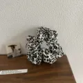 Black and white leopard print scrunchie, soft fabric elastic hair band for daily styling. - White Leopard Print