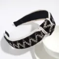 Serre-tête tressé large style ethnique noir et blanc accessoire de cheveux mode tendance - Noir