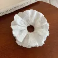 White lace scrunchie with cute bow embroidery, elastic hair band for women and girls daily. - Lace Bow Embroidery Style / Double Bow Off-White