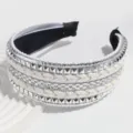 Serre-tête tressé large avec strass accessoire de cheveux mode pour femme élégant - Tressage plat argenté