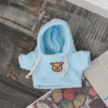 Cute blue plush doll hoodie with adorable bear embroidery, perfect for 20cm cotton dolls. - Blue Hoodie - Accessory E