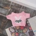 Cute pink knitted doll sweater with rabbit glasses pattern for cotton plush doll clothes variant. - Pink Sweater - Accessory E