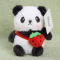 Cute round panda plush toy pendant with strawberry bag, soft stuffed animal keychain accessory. - Strawberry Panda Plush 11cm