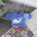 Blue knitted sweater for cotton doll, cute whale pattern and striped sleeves doll clothes variant. - Blue Whale Sweater - Accessory E