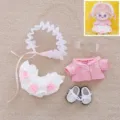 Pink cotton doll clothes set with coat, ruffled skirt, cute accessories and white shoes. - 002 Outfit - Pink