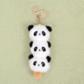 Cute stacked panda plush keychain with gold metal ring, soft toy charm for bags and keys. - Panda Head Stack 16cm