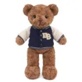 Ours en peluche marron jouet avec veste universitaire bleue variante, poupée. - Ours en peluche avec veste de baseball - marron foncé - bleu