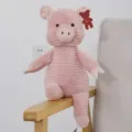 Cute pink striped plush pig toy soft stuffed animal doll children gift companion decor - Pink