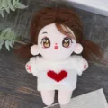 Cute fluffy cotton doll plush toy with brown pigtails wearing a sweet knitted sweater. - A 20 cm Naked Doll - Brown without Clothes