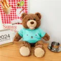 Cute plush teddy bear toy with a light green knit sweater, soft stuffed doll for kids. - Smiling Beile Bear Blue