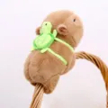 Cute brown capybara plush toy with green turtle slap bracelet, soft stuffed animal doll gift. - Turtle-Back Slap Bracelet Style / 16cm / Slap Bracelet Capybara with Turtle on Back 16cm