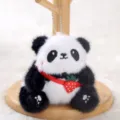 Cute plush panda keychain with red strawberry strap, soft stuffed animal bag pendant toy. - Sitting Panda Strawberry, 10cm