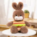 Simpatico peluche di coniglio marrone con vestito da Amburgo morbida bambola regalo per bambini - Sister Dudu coniglio hamburger - Marrone