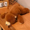 Cute brown lying plush bear toy, soft stuffed animal pillow for kids, sleeping companion doll. - Doll Tribe - Brown Bear / 30cm