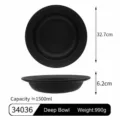 Black Melamine Deep Bowl Wide Rim Commercial Dinnerware Diameter 32.7cm 1500ml Large Capacity - Diameter 32.7cm / Black