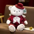 Cute white angel teddy bear plush toy with red hat and suit, soft stuffed doll for gift. - Formal Suit Angel Bear - Red - Male