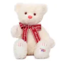 Schattige witte teddybeer pluche knuffel met rode strik, zacht krullend bont dier verjaardagscadeau. - Witte wollen teddybeer met lint