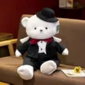 Cute white plush teddy bear toy wearing black suit and hat, soft stuffed animal gift for couples. - Approx 40cm / Wedding Suit Angel Bear - Black - Male