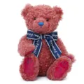 Schattige krullende pluche teddybeer pop met lint en geborduurde details, perfect verjaardagscadeau. - Rode wollen lintbeer