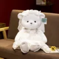 White plush teddy bear toy wearing a cute wedding dress and veil, perfect romantic gift for kids. - Wedding Dress Angel Bear - White - Female