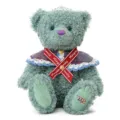 Schattige gekrulde pluche teddybeer met kroon en lintcape, zacht knuffeldier cadeau voor kinderen. - Zithoogte ca. 33 cm / Groene wollen beer met sjaal