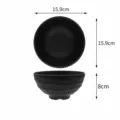 Black melamine ramen bowl, durable frosted texture, 15.9cm diameter, 550ml capacity for food. - 6.4 Inch Textured Threaded Bowl (34235) / Food-Grade Melamine / Black