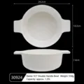 Melamine double-eared white large soup bowl, minimalist restaurant tableware detail view. - Food-Grade Melamine (MF) Tableware / Beige