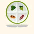 Melamine partitioned plate four-grid diet tray healthy food portion dinnerware set - Food Grade Material (MF) / Green