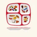 Melamine divided dinner plate four grid lightweight diet food portion control plate 26cm - Food Grade Material (MF) / Red