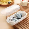 Edelstahl Kinder Besteck Set mit niedlichem Pilz Griff und tragbarer Aufbewahrungsbox für Kinder. - Himmelblau