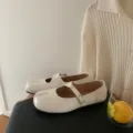 Chaussures plates Mary Jane blanches à bout fendu, style français élégant pour femmes. - 35 / Abricot