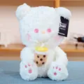 Weisser Plueschbaer Spielzeug haelt Bubble Tea suesses Stofftier weiches Geschenk - Milchtee-Bär - Weiß / 30cm