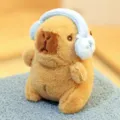 Cute capybara plush keychain with light blue earmuffs, soft stuffed animal bag hanging ornament. - Headphone Style / Blue