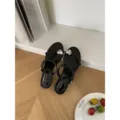 French style chunky heel rhinestone high heel sandals women summer fashion chic party shoes - 35 / Black