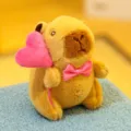 Capybara plush toy keychain with pink bow and heart accessory, cute fluffy bag pendant variant. - Love Heart Balloon Style / Rose Red