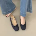 2026 French Bow Square Toe Ballet Flats Gentle Women Shoes Summer New Fashion Style - 35 / Dark Blue