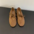 Brown suede lace-up ballet flats for women, comfortable soft sole Mary Jane casual shoes. - 35 / Brown