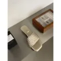 Sandalias planas tejidas doradas con punta cuadrada para mujer zapatos de verano casuals - 35 / Dorado