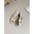Beige chunky heel rhinestone sandals, elegant French style summer dress shoes for women. - 35 / Apricot