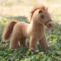 Realistic plush brown horse toy, cute stuffed pony figurine with mane and black halter. - Realistic Faux Mink Horse - Light Brown / Approx. 28cm/200g