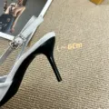 Sandales talons aiguilles en satin pour femmes, chaussures élégantes bout pointu bride. - 35 / Noir 7cm