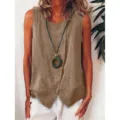 Women's sleeveless button-down casual tank top, chic side button loose summer vest blouse. - S / Tops / Khaki