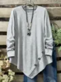 Top à manches longues asymétrique gris avec boutons, vue détaillée de tunique décontractée. - S / Gris clair