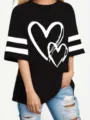 Femmes grande taille t-shirt à manches courtes été cœur print décontracté haut top - 1XL / Noir