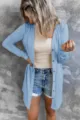 Casual women's long sleeve button-front open cardigan solid color knitwear outerwear. - S / Sky Blue