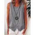 Débardeur Femme Élégant Sans Manches Bouton Ourlet Asymétrique Top Gris Été Lin - S / Hauts / Gris clair