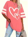 T-shirt oversize manches courtes grande taille avec motif cœur et rayures pour femmes. - 1XL / Rose