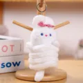 Mignon porte-clés en peluche blanche avec nœud, idéal pour les sacs à dos. - Lapin à ressort