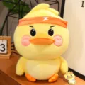 Cute yellow duck plush toy, energetic soft doll ornament with headband, perfect kids gift. - Hardworking Duck
